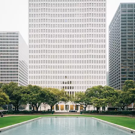 Reflecting pool at Hermann Square and modern buildings in downtown Houston, Texas, License Type: media, Download Time: 2025-01-27T22:09:08.000Z, User: adouglaslott59, Editorial: false, purchase_order: 65050 - Digital Destinations and Articles, job: future digital articles, client: future digital articles, other: Ann Douglas Lott