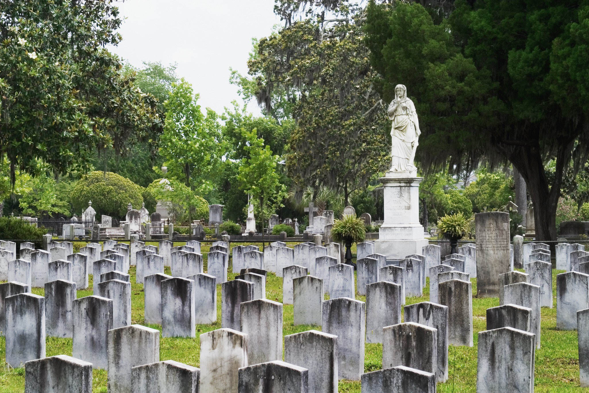 The Silence monument overlooking Confederate graves at Laurel Grove North Cemetery, Savannah, Georgia