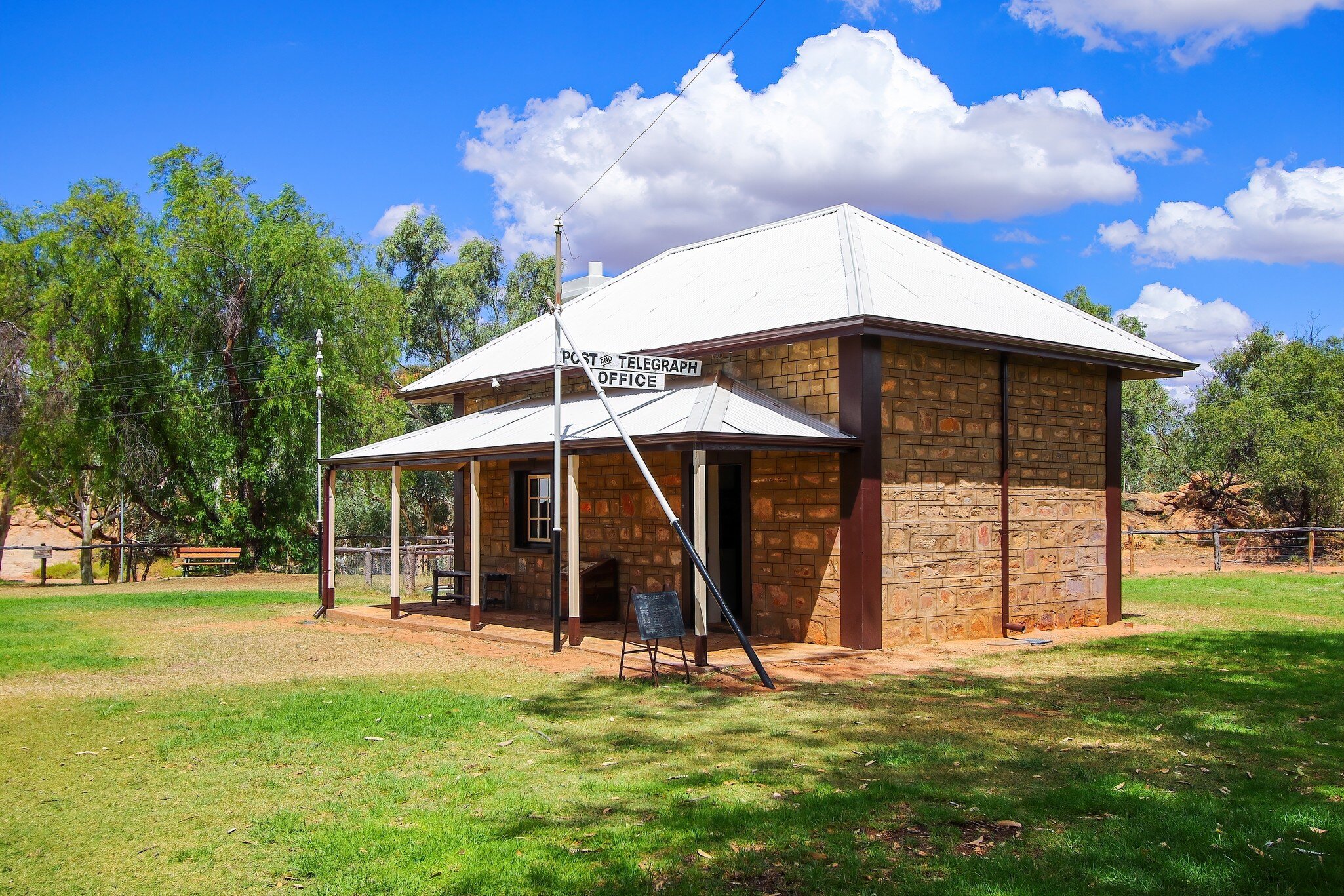 Old post and telegraph office of the Alice Springs Telegraph Station Historical Reserve in the Red Centre of Australia, connecting Darwin to Adelaide via the Overland Telegraph Line.