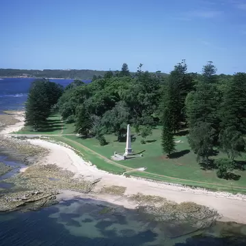 aerial view over captain cooks landing place, kurnell, sydney
