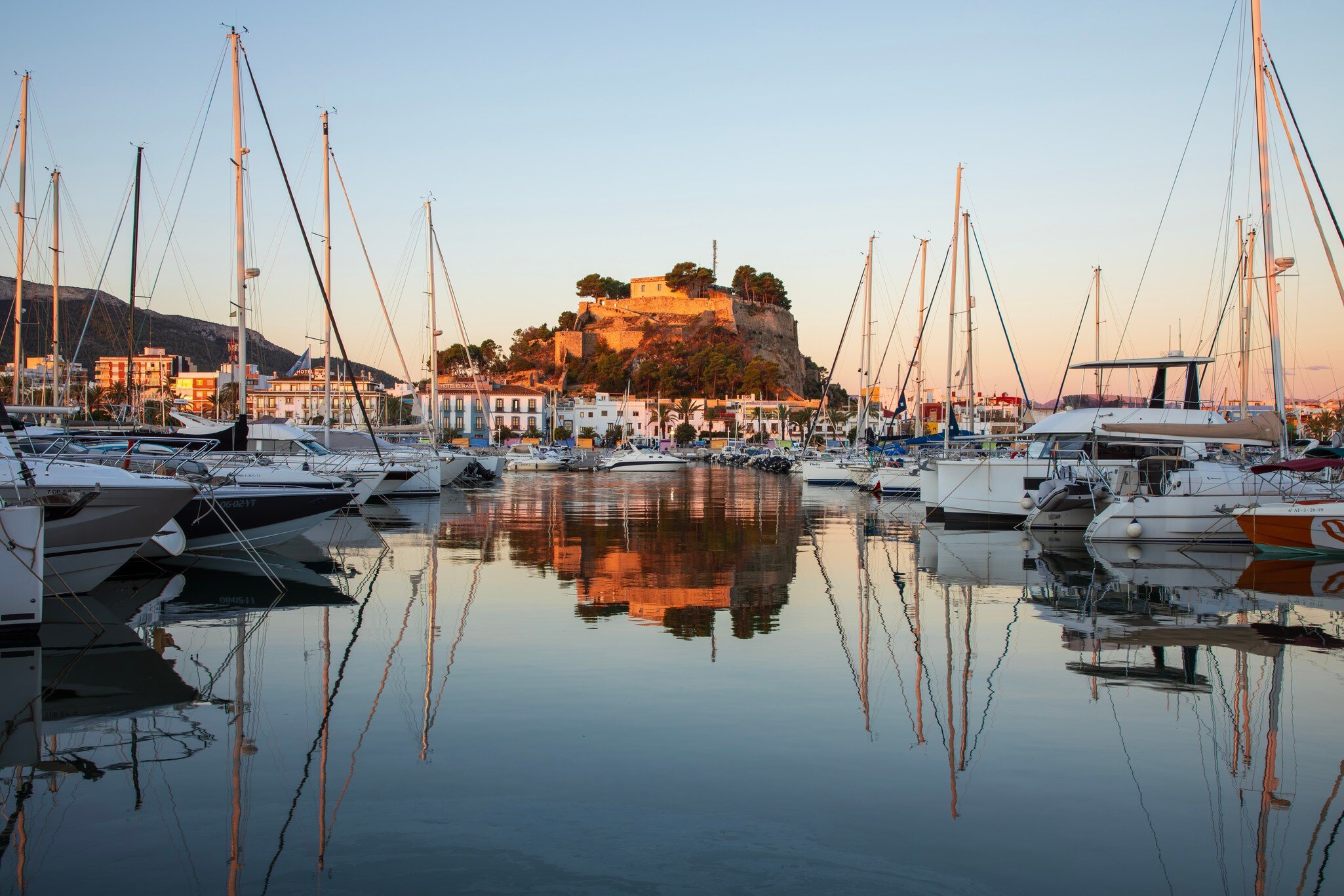 View of the Castillo de Dénia from across the water in Spain.