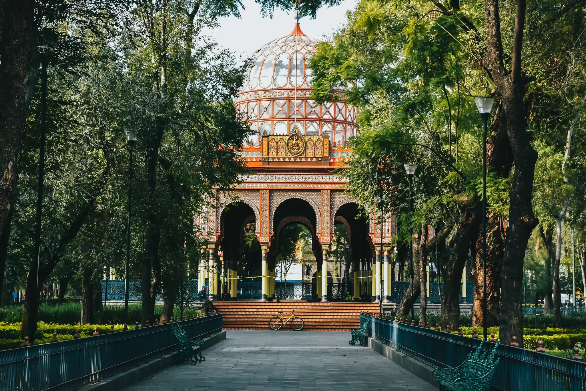 View of the Kiosco Morisco located in Alameda de Santa María la Ribera in Mexico City.