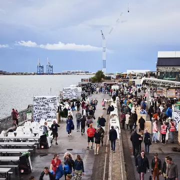 A crowd of people at Haven music festival on Refshaleøen island, Copenhagen, Denmark.