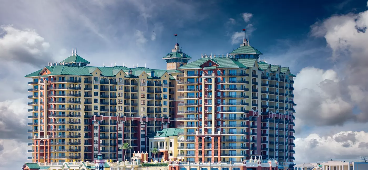 Destin skyline and buildings at sunset, Florida