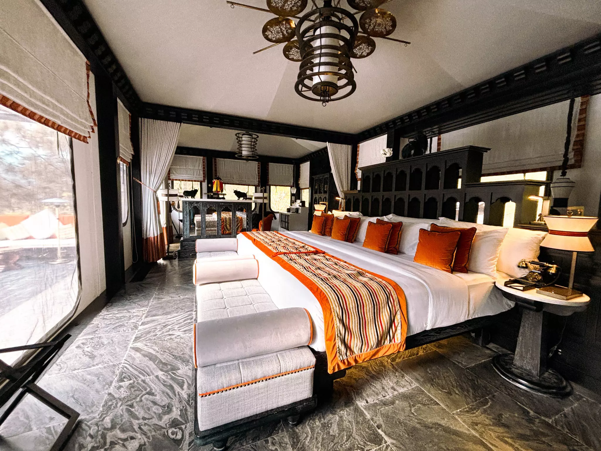 A room in a tented villa at the Pemako Punakha hotel in Punakha, Bhutan.