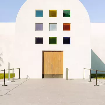 AUSTIN, TEXAS - SEPTEMBER 30, 2017: Foyer of Blanton Museum of Art at the entrance to the University of Texas at Austin