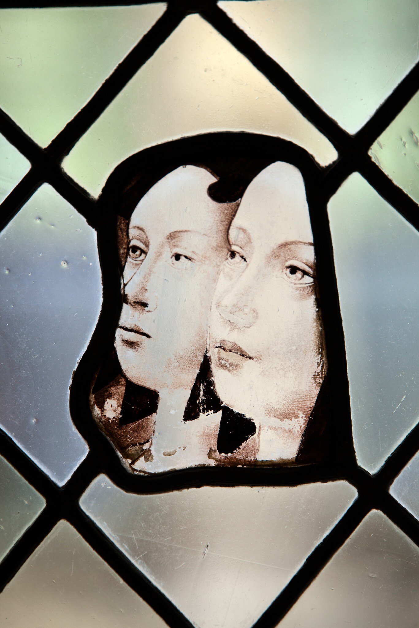 Detail of stained glass window in Cloitre de La Psalette, Cathedral of  Saint Gatien, in Tours, France.