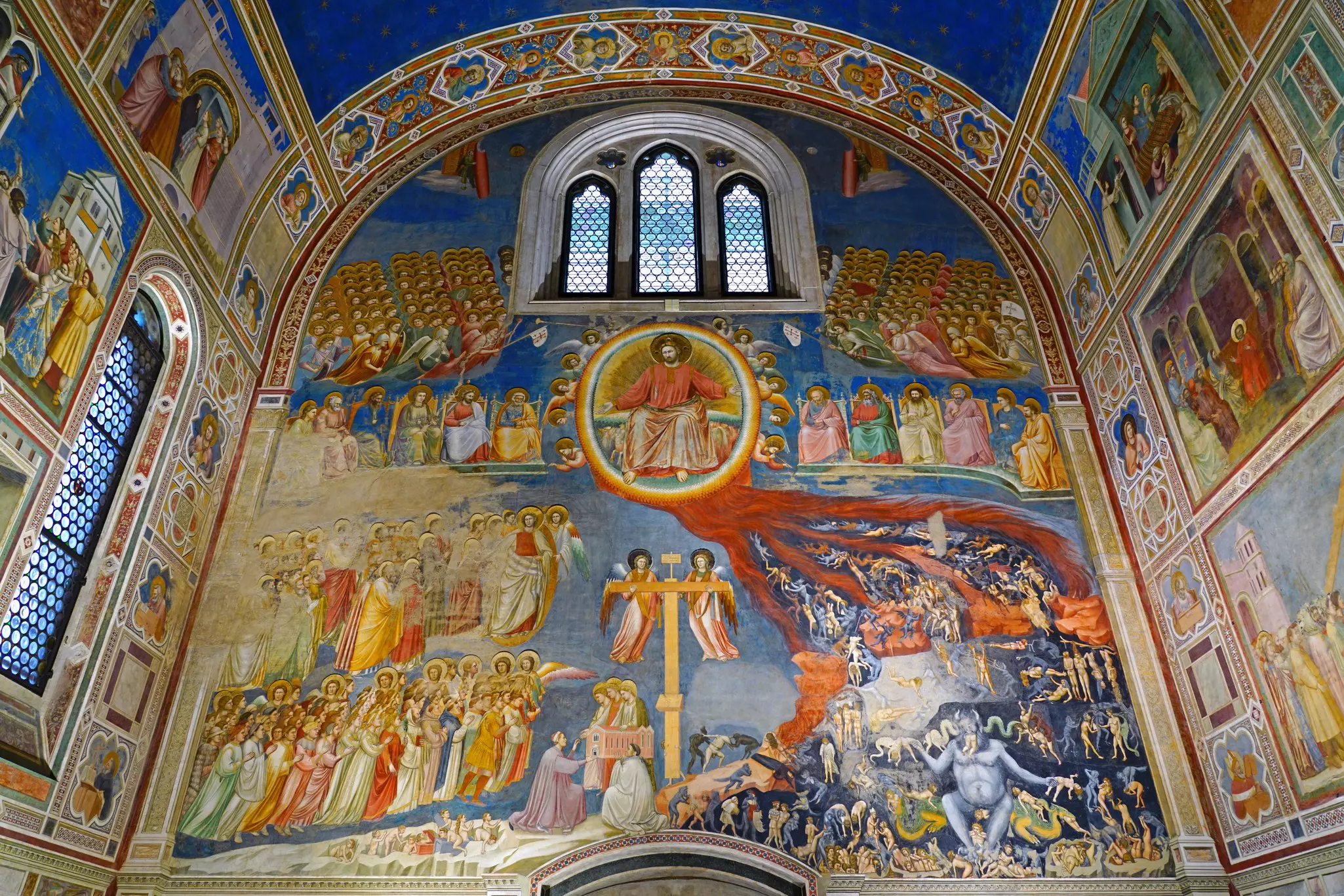 Frescoes inside the Cappella degli Scrovegni in Padua in the Veneto, Italy.