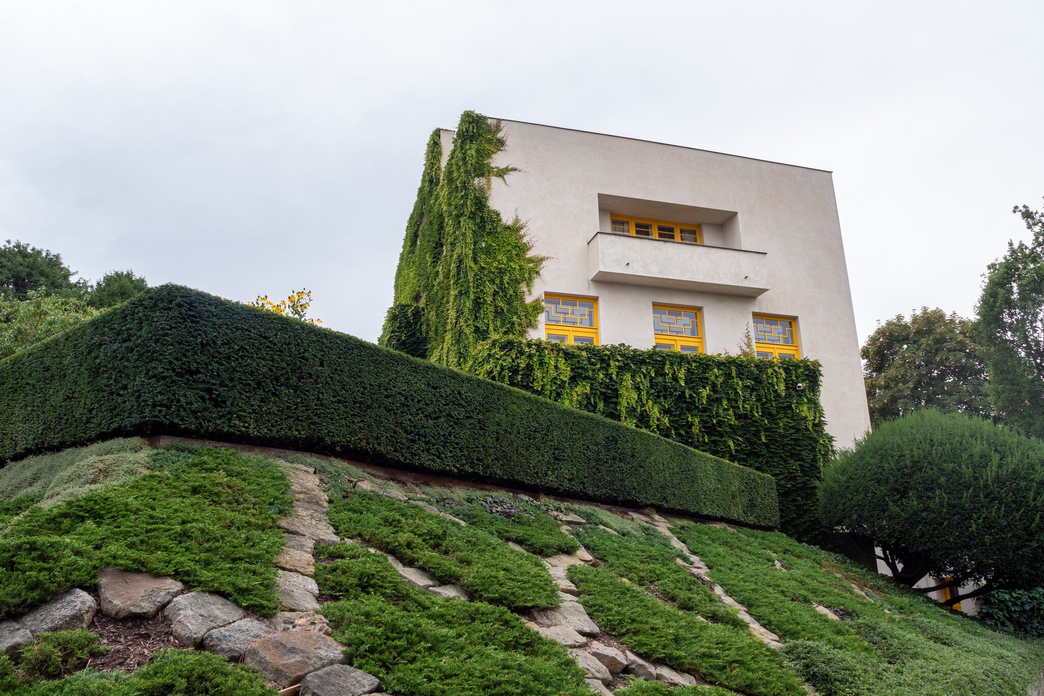 Exterior of Villa Mueller Functionalist Residential House built by Adolf Loos and Karel Lhota in 1928-1930. Prague, Czech Republic. 