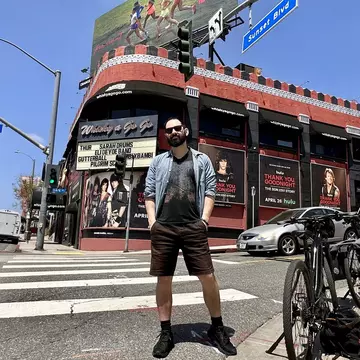 The author in front of live-music venue Whisky a Go Go – which has played host to legendary music sets as well as debauchery © James March