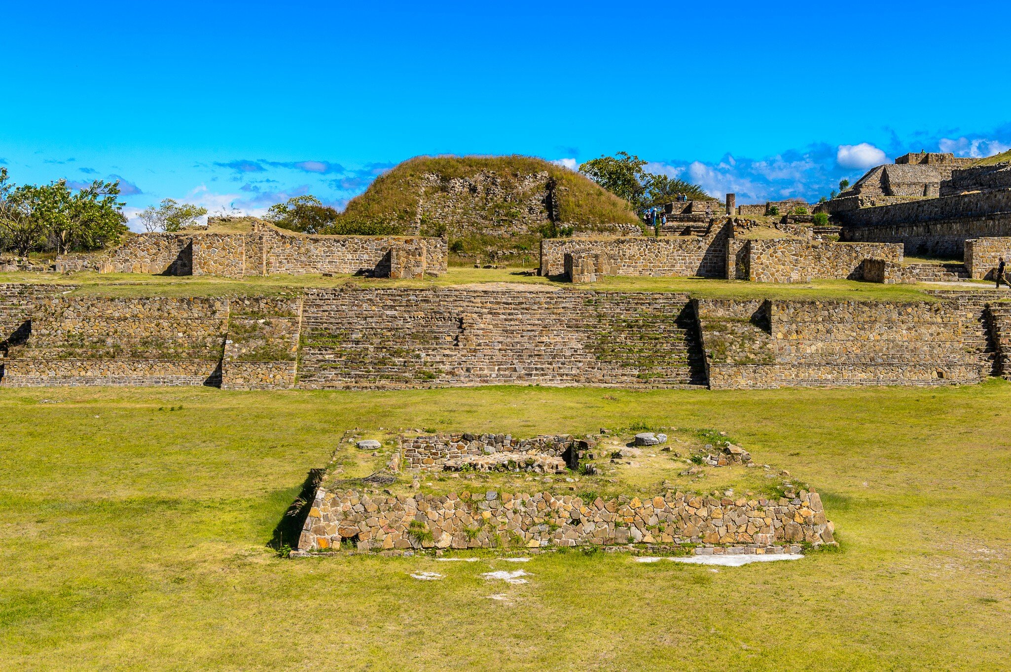 Buildings of the North Platform, Monte Alban, a large pre-Columbian archaeological site, Santa Cruz Xoxocotlan Municipality, Oaxaca State.  UNESCO World Heritage