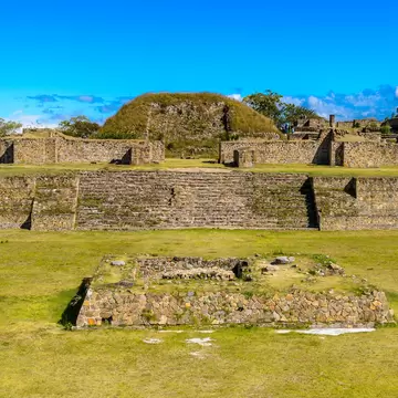 Buildings of the North Platform, Monte Alban, a large pre-Columbian archaeological site, Santa Cruz Xoxocotlan Municipality, Oaxaca State.  UNESCO World Heritage