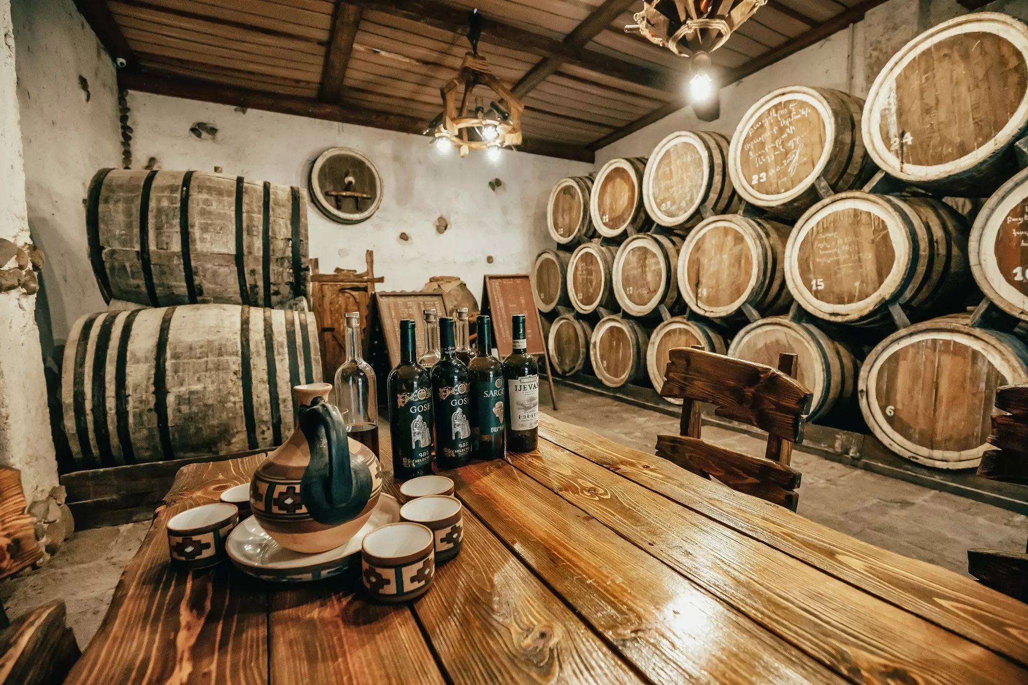 Ijevan, Armenia: Wine tasting room in cellar of Ijevan factory woth oak barrels.