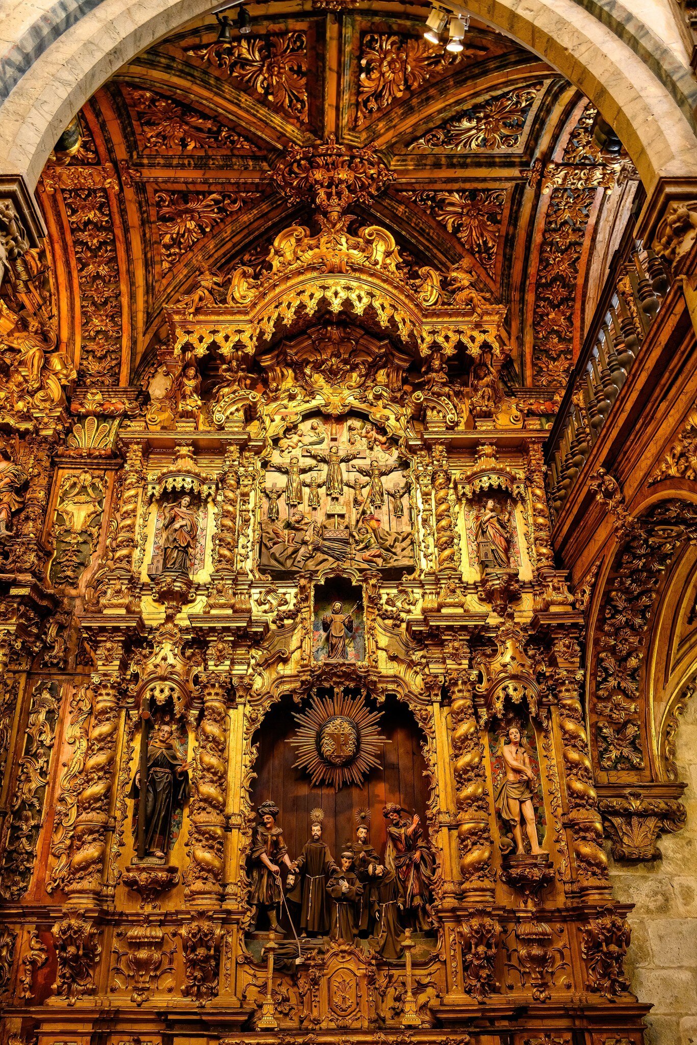 Interior baroque architecture of the Igreja de São Francisco in Porto, Portugal.