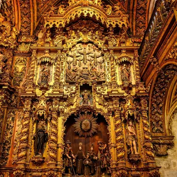 Interior baroque architecture of the Igreja de São Francisco in Porto, Portugal.