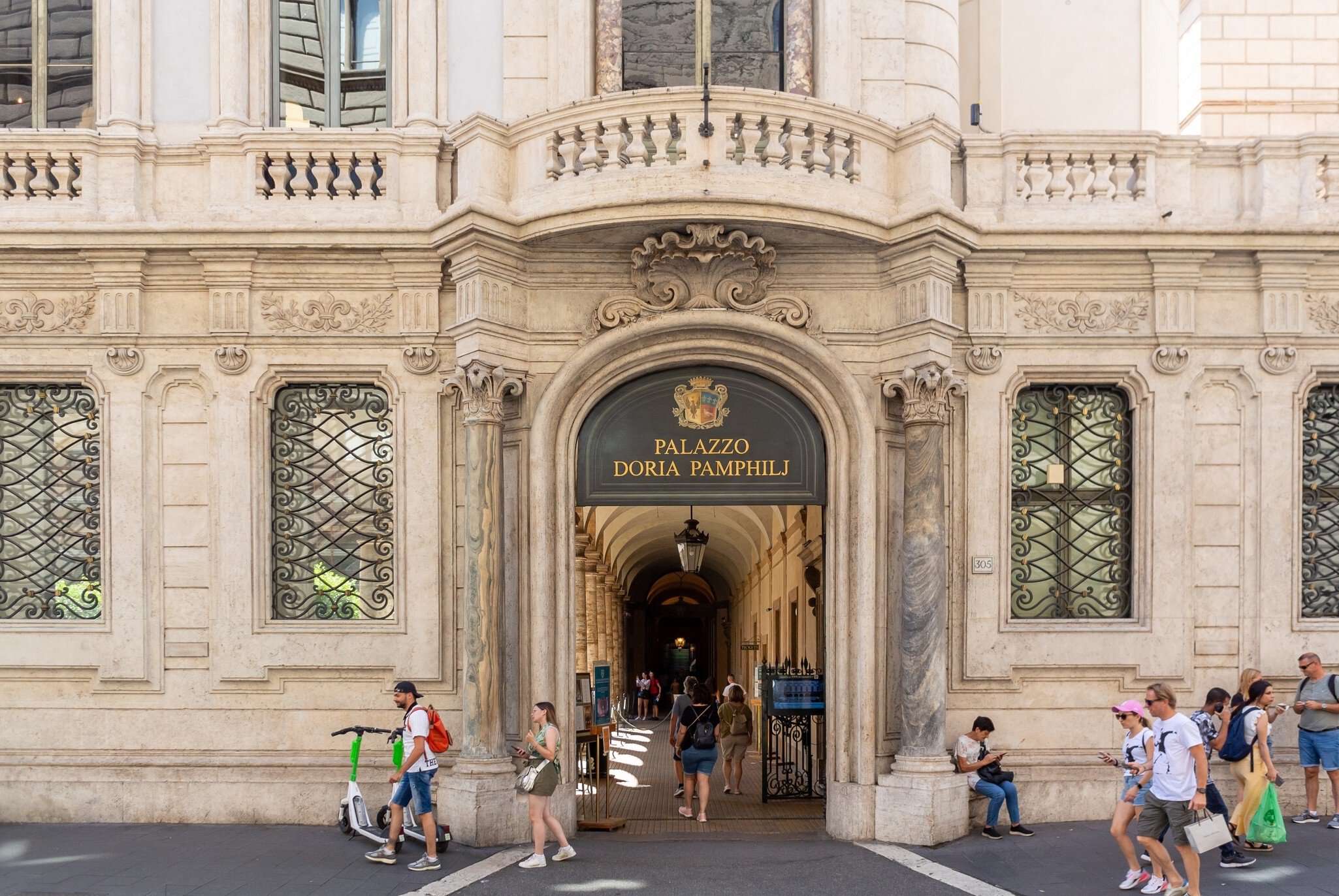 Entrance of the Galleria Doria Pamphilj in Rome, Italy.