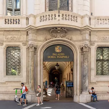 Entrance of the Galleria Doria Pamphilj in Rome, Italy.