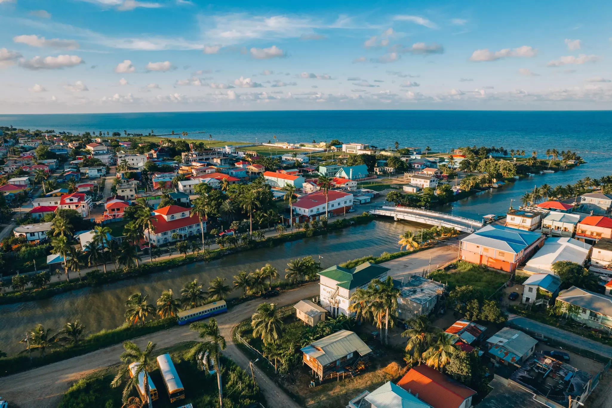 Aerial photos of the coastal Garifuna town of Dangriga, Stann Creek, Belize.