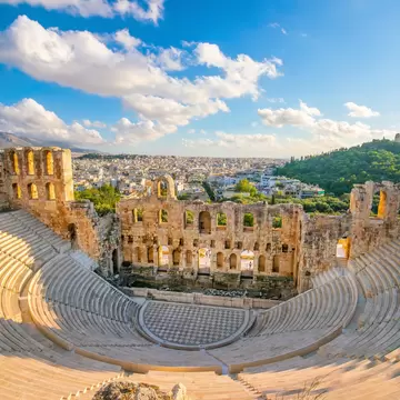 View of the Odeon of Herodes Atticus in Athens, Greece.