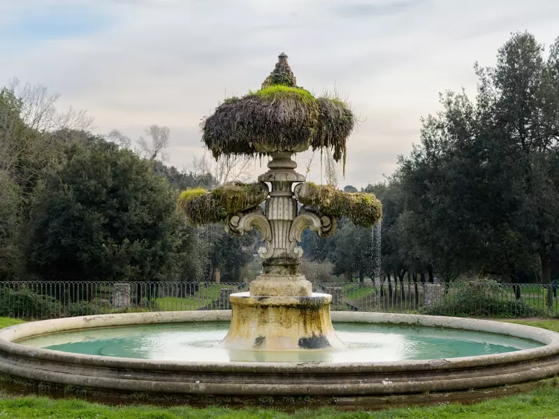 An ornate fountain in the Villa Doria Pamphilj. 