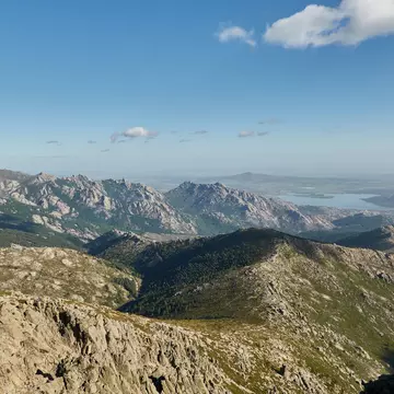 La Maliciosa, La Bola del Mundo, Navacerrada, La Pedriza, El Yelmo and the oak forests in autumn in the Sierra de Guadarrama National Park. Madrid's community. Spain
