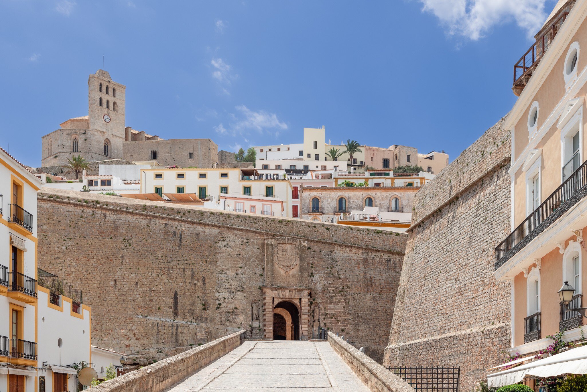 View of the entrance to the Castell d’Eivissa on the island of Ibiza, Spain.