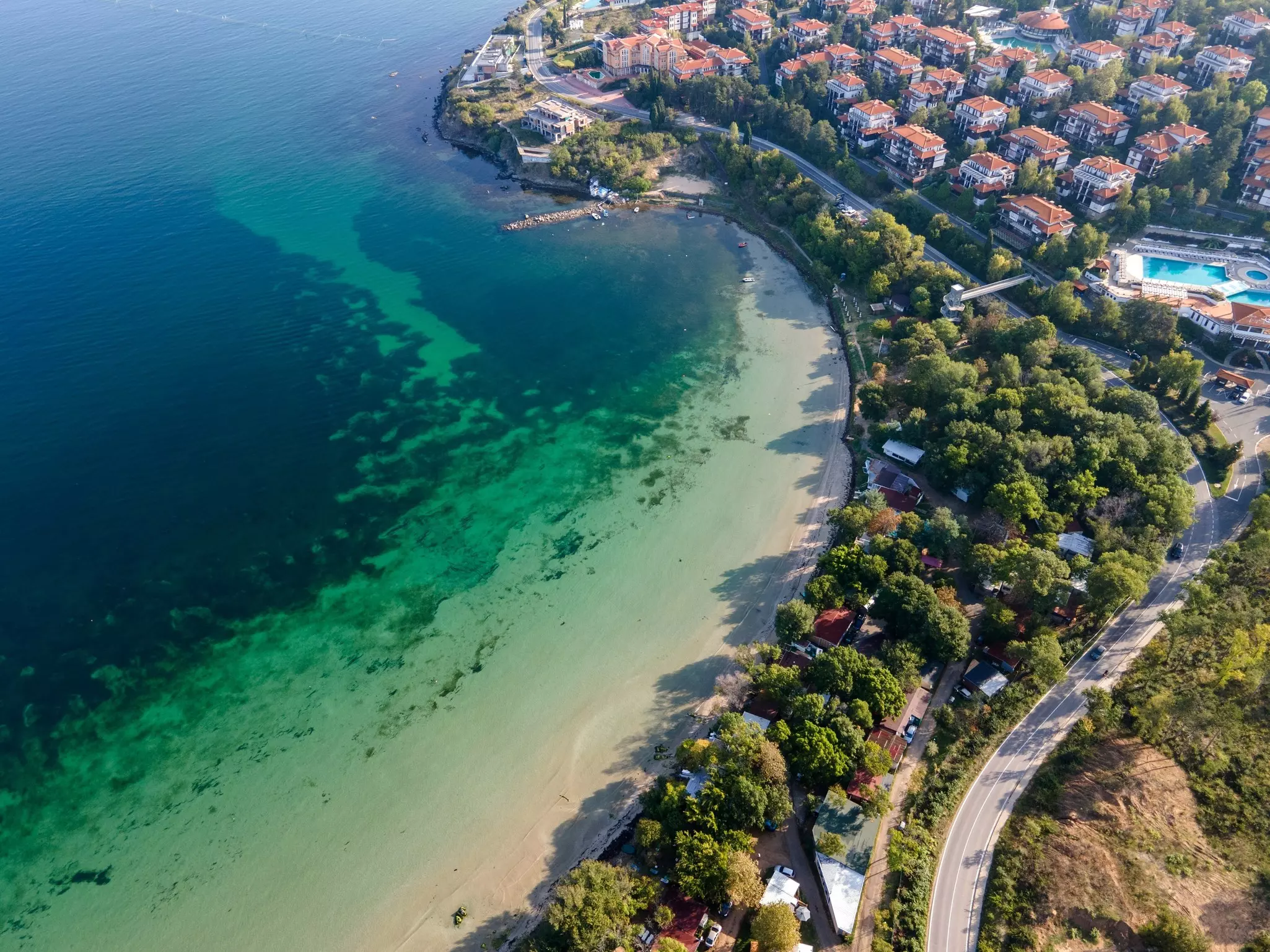 Aerial view of Gradina Beach near the town of Sozopol.