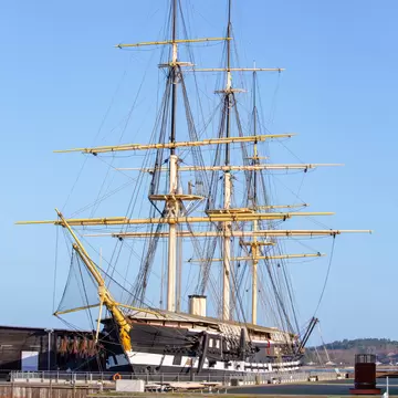 Historic Frigate Jylland built in 1850s, port of Ebeltoft, Denmark.