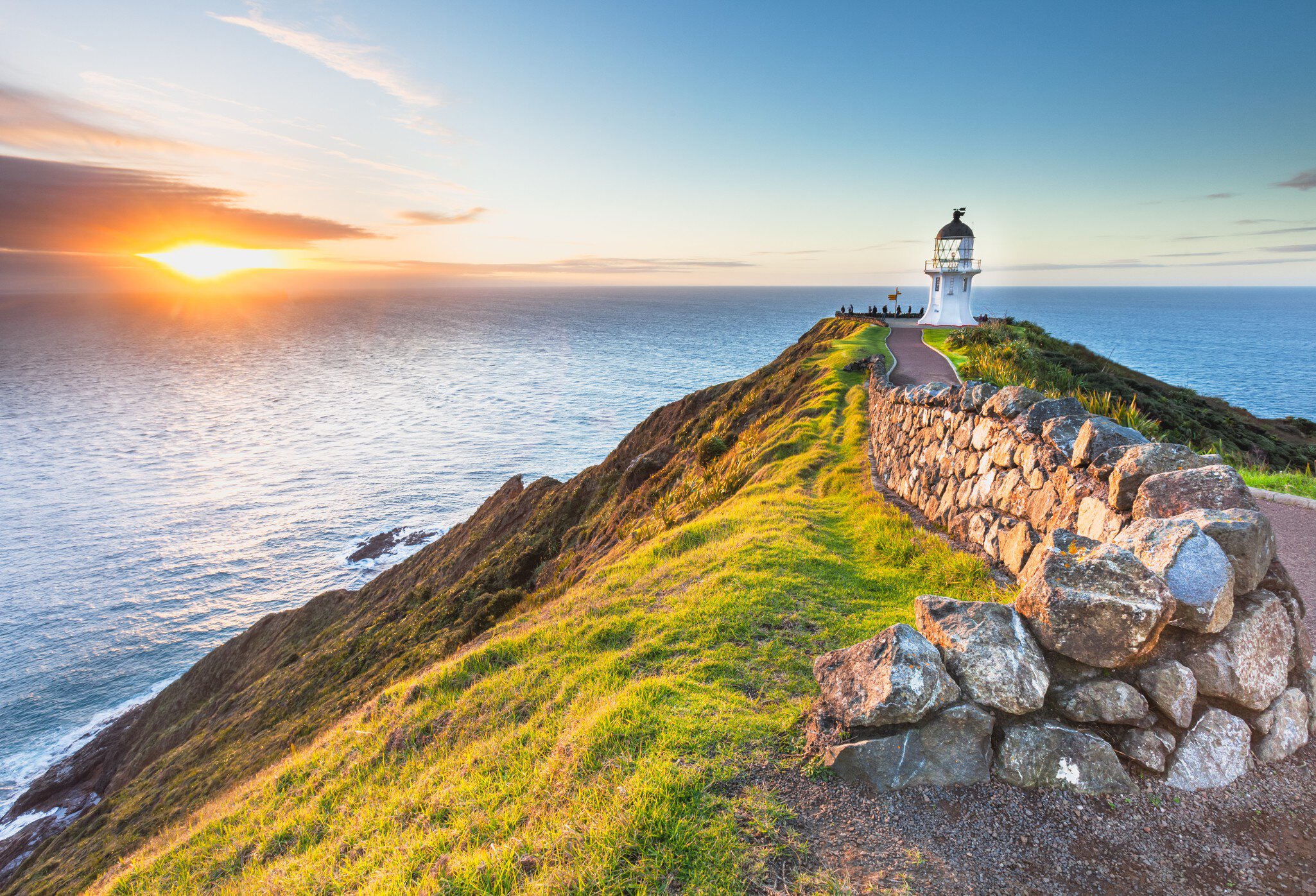 Cape Reinga Lighthouse at sunset.