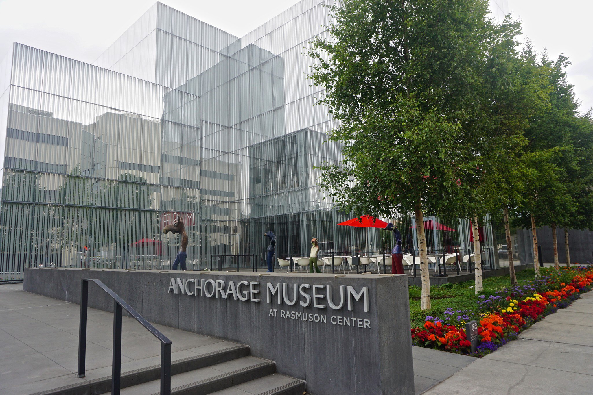 Anchorage, Alaska / United States - July 24, 2017: Sculpture garden just inside the entrance to the Anchorage Museum Cafe.  License Type: media  Download Time: 2024-02-14T02:17:53.000Z  User: FergalCo  Is Editorial: Yes  purchase_order:   