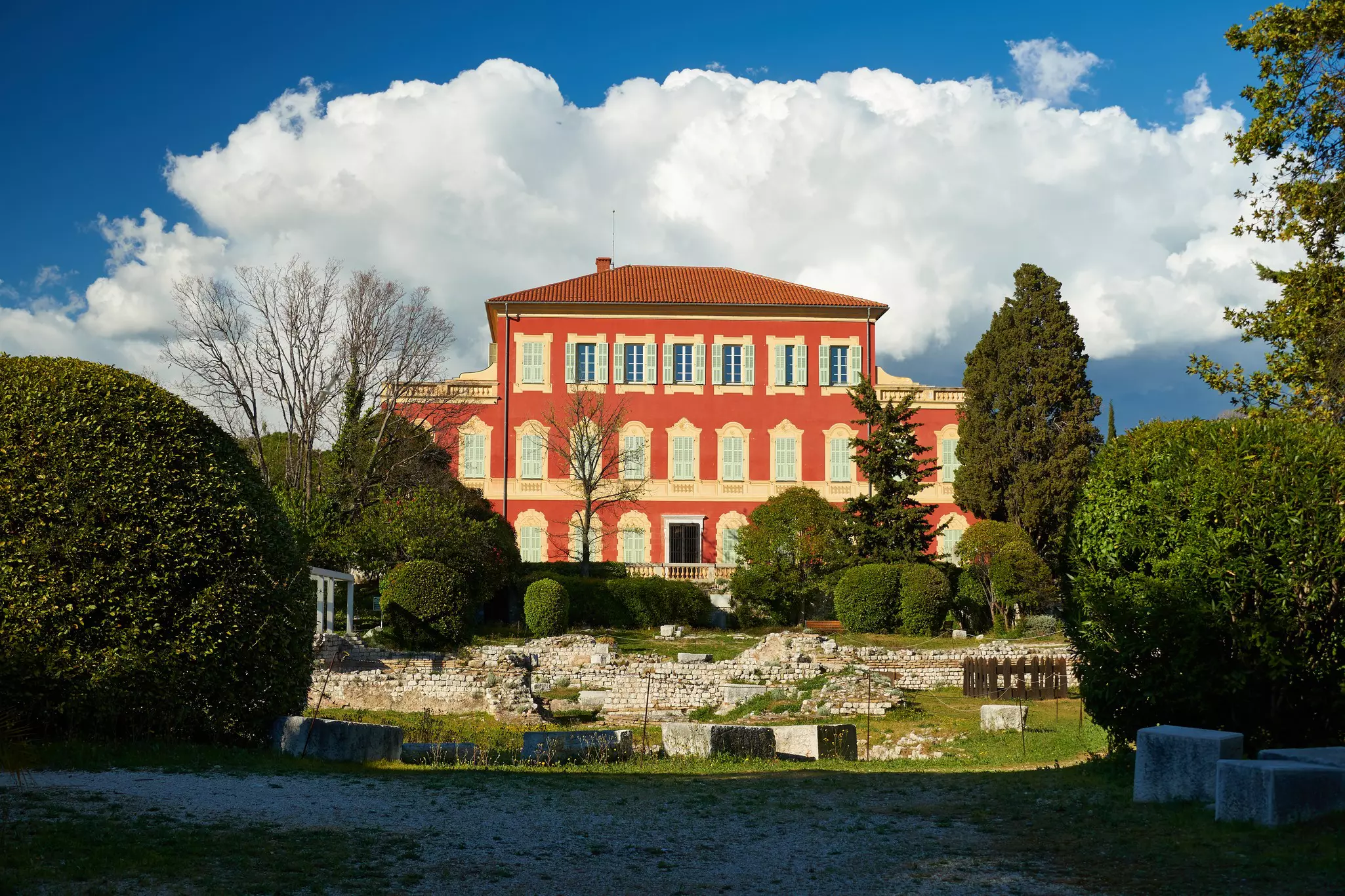 Red buiding of Matisse museum with large collection of his artworks.