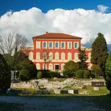 Nice, France. Facade of the red building of the Matisse museum.
