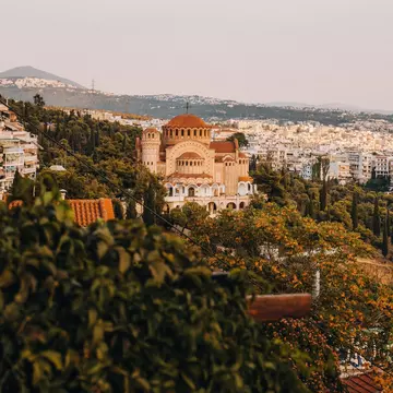 Panoramic view of Saint Paul Orthodox Church in Thessaloniki, Greece