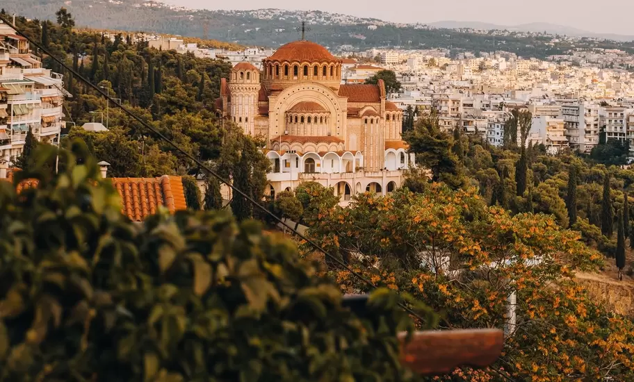 Panoramic view of Saint Paul Orthodox Church in Thessaloniki, Greece