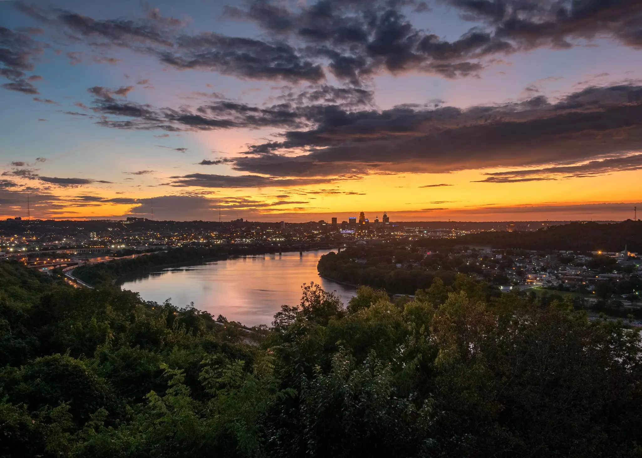 The Cincinnati skyline and Ohio River from Eden Park
