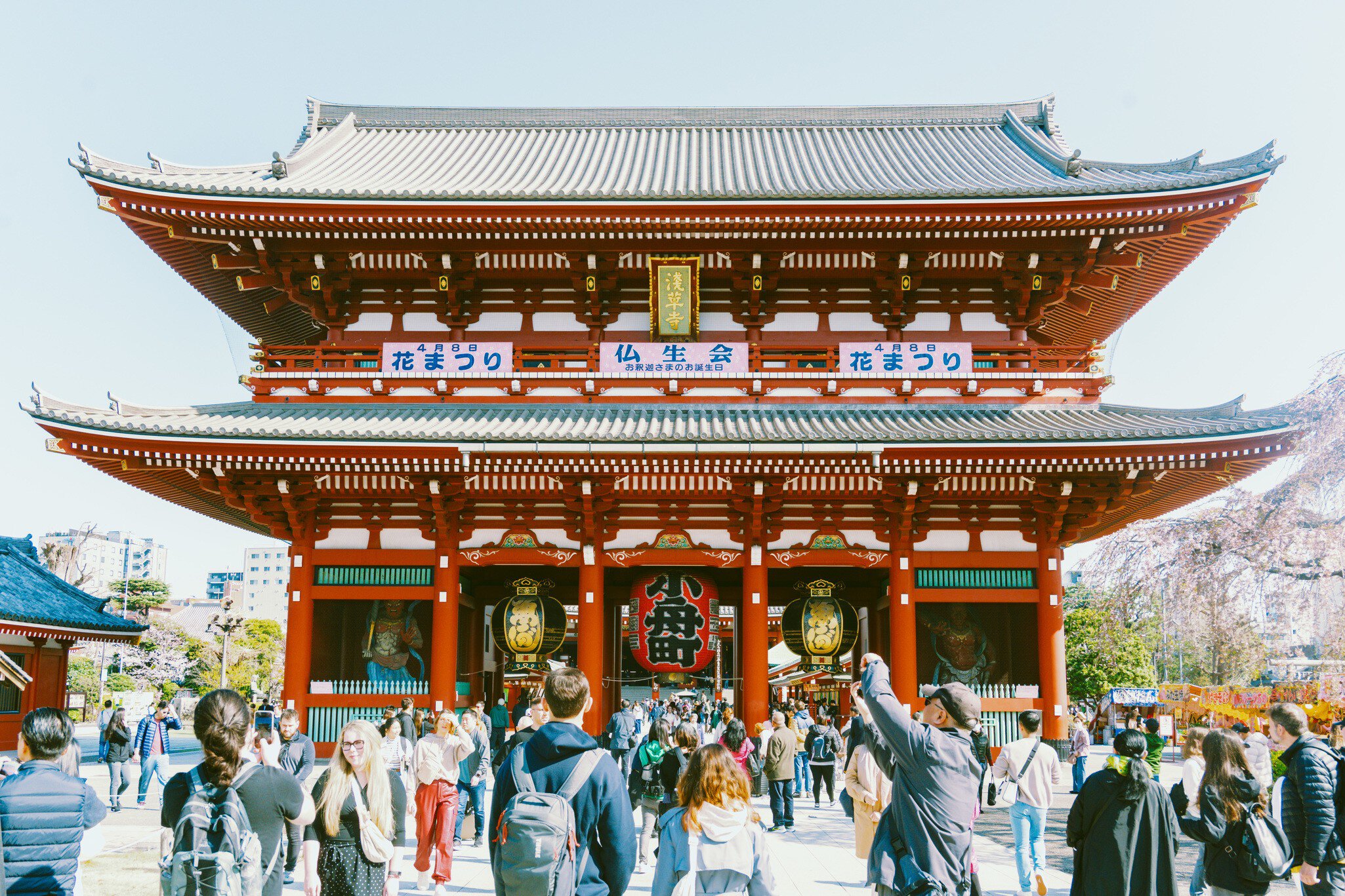 Crowds of people gathered at Asakusa, Sensoji Temple, Tokyo.