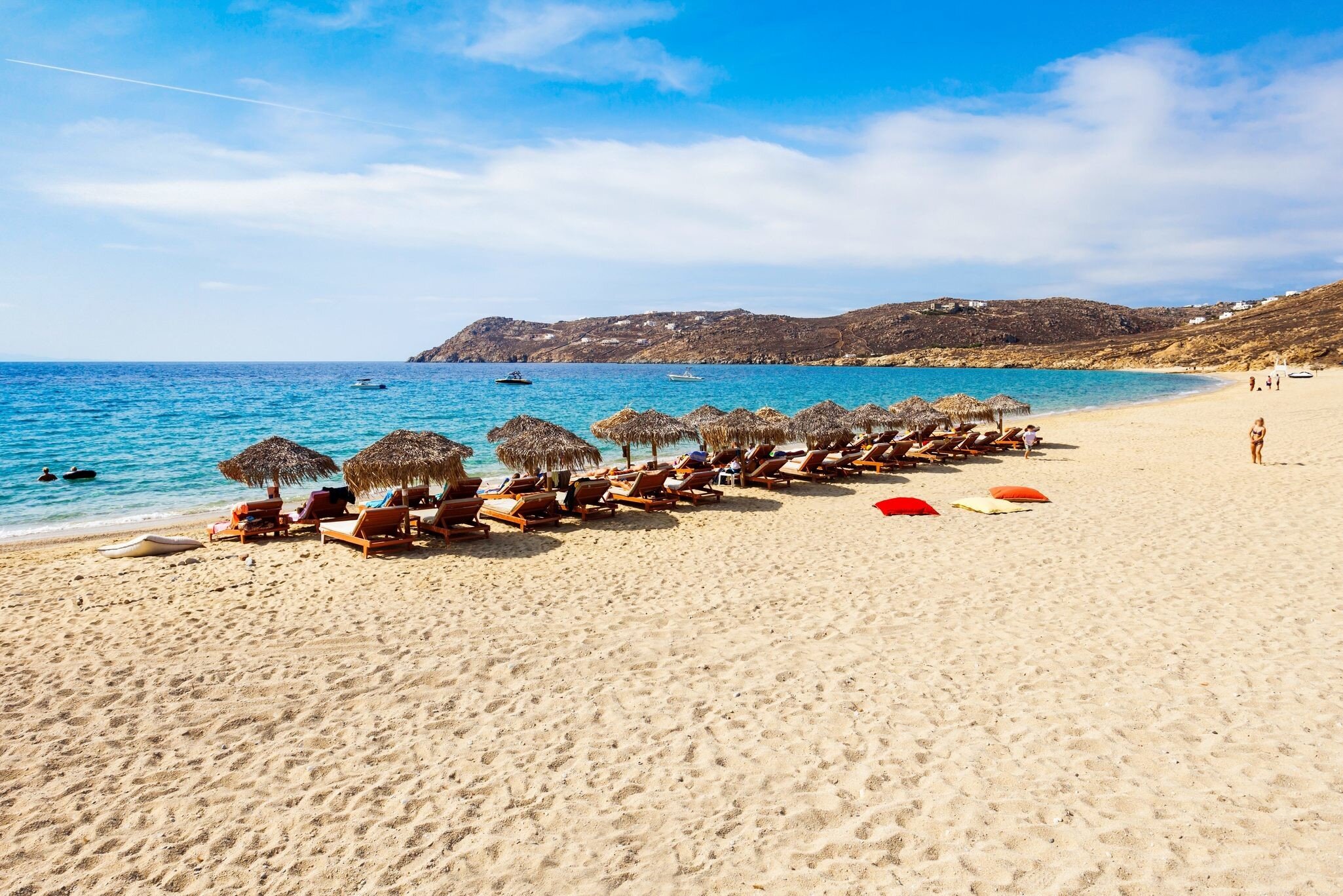 Elia Beach with yellow sand on the Mykonos island, Cyclades in Greece; Shutterstock ID 1975736576; your: Bridget Brown; gl: 65050; netsuite: Online Editorial; full: POI Image Update