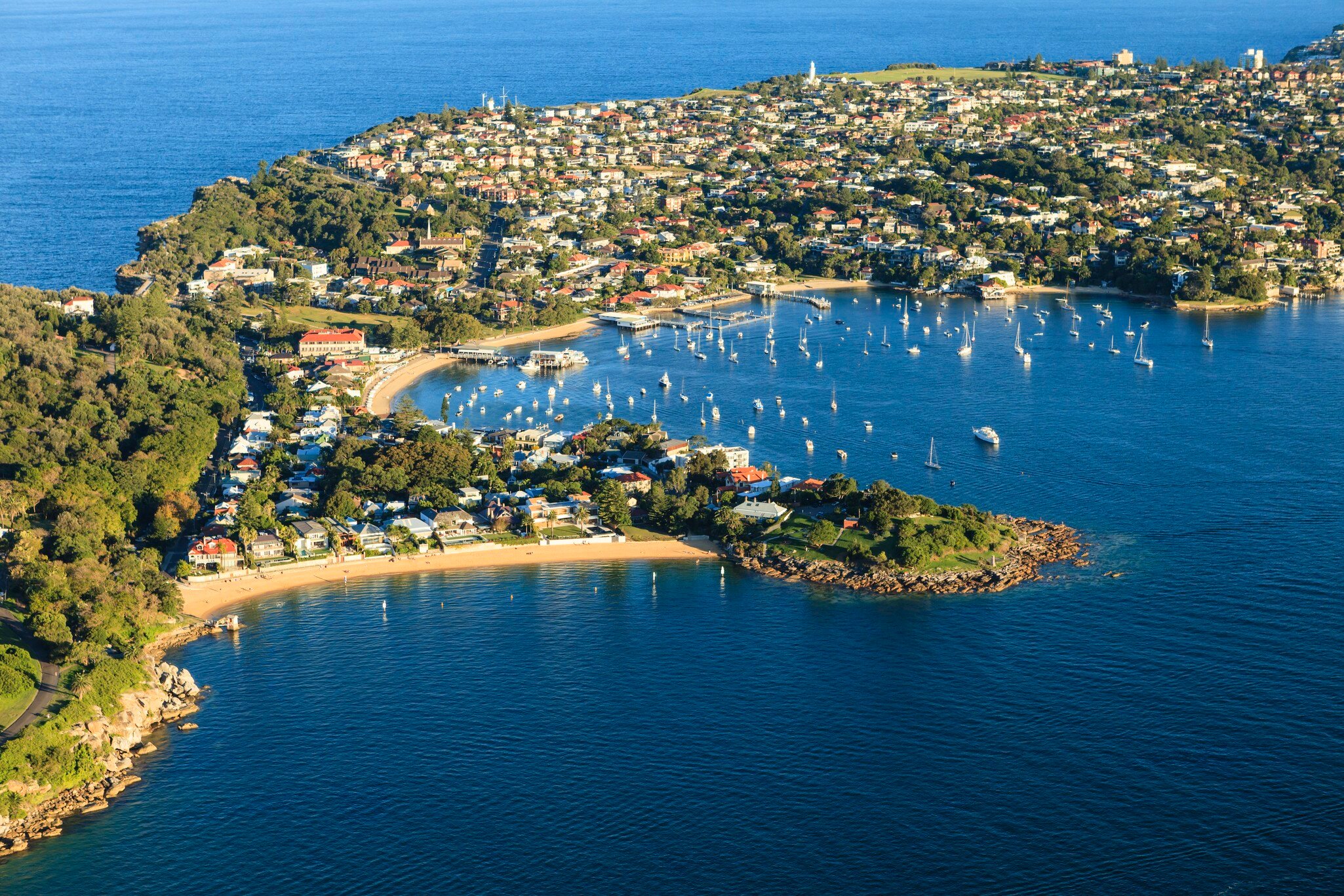 Sydney harbor view. Aerial shot of Watsons Bay and Camp Cove in Sydney, Australia. 
