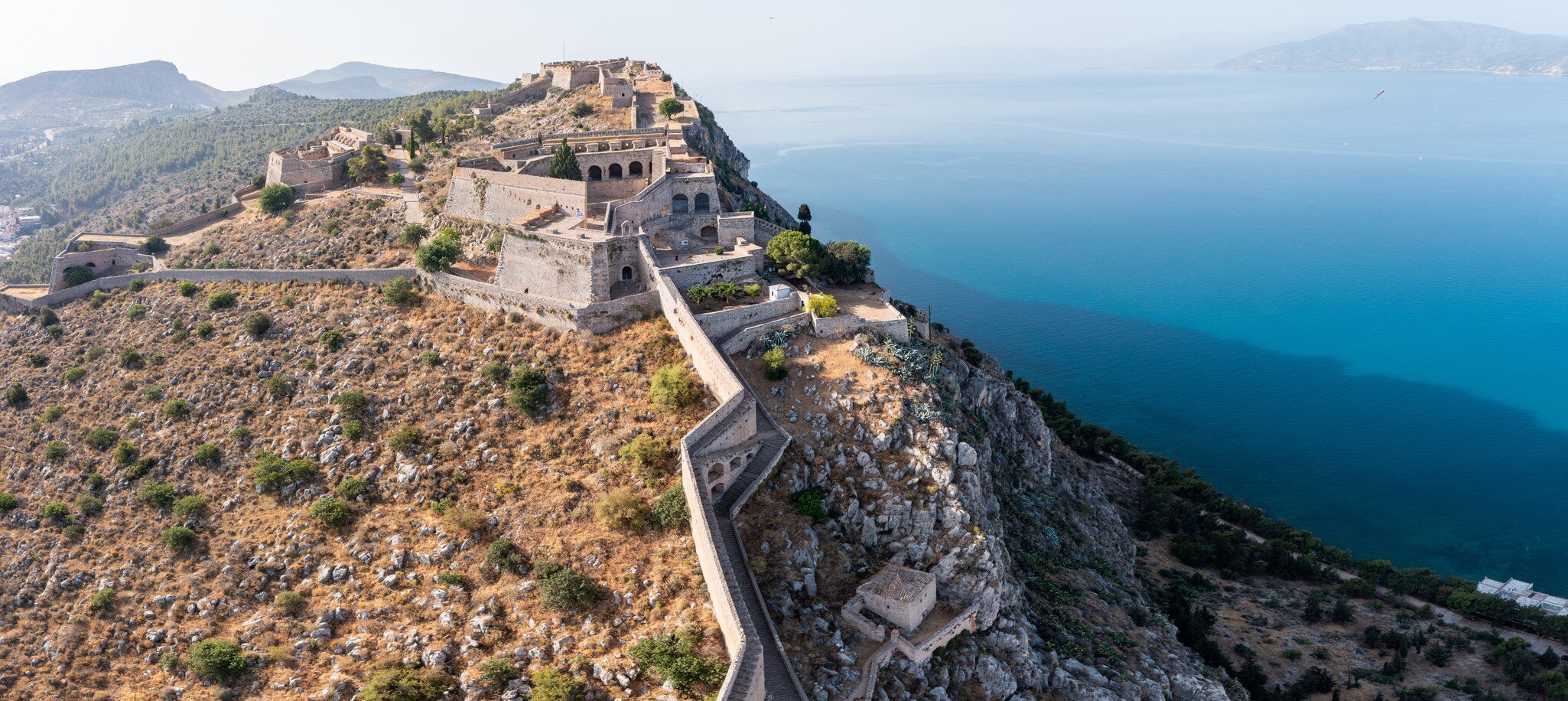 Aerial view of Palamidi Fortress in Nafplio, Greece.