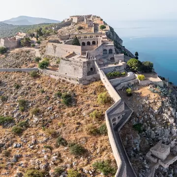 Aerial view of Palamidi Fortress in Nafplio, Greece.