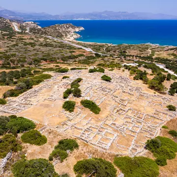 Aerial drone view of the ancient Minoan ruins at Gournia on the Greek island of Crete, License Type: media, Download Time: 2025-12-02T18:56:54.000Z, User: LP_YKhanna, Editorial: false, purchase_order: 65050 - Digital Destinations and Articles, job: LP, client: App Content, other: Yuvraj Khanna