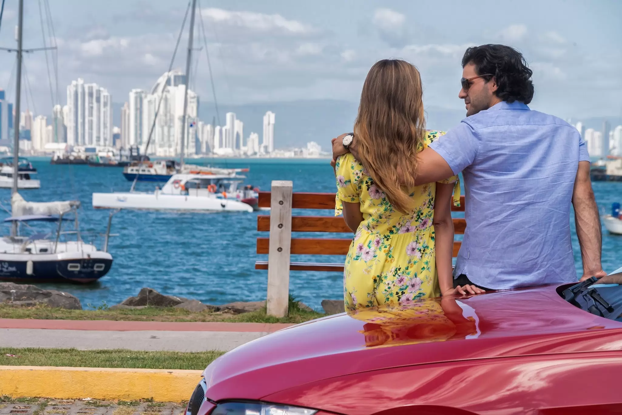 A road and skyline view of Panama City, Panama