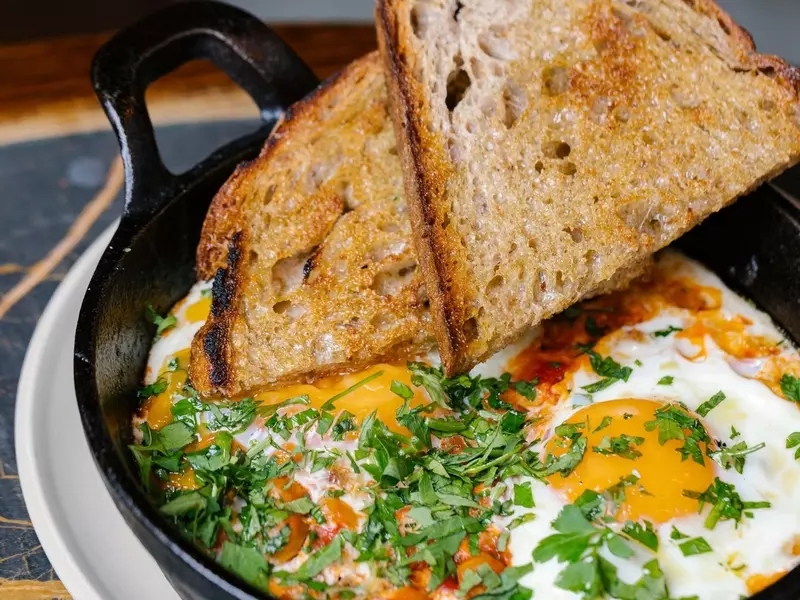 Eggs served shakshuka-style at Rondo, London.