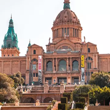 Stairs lead up to the domed structure of the Palau Nacional, on the hill of Montjuic in Barcelona.