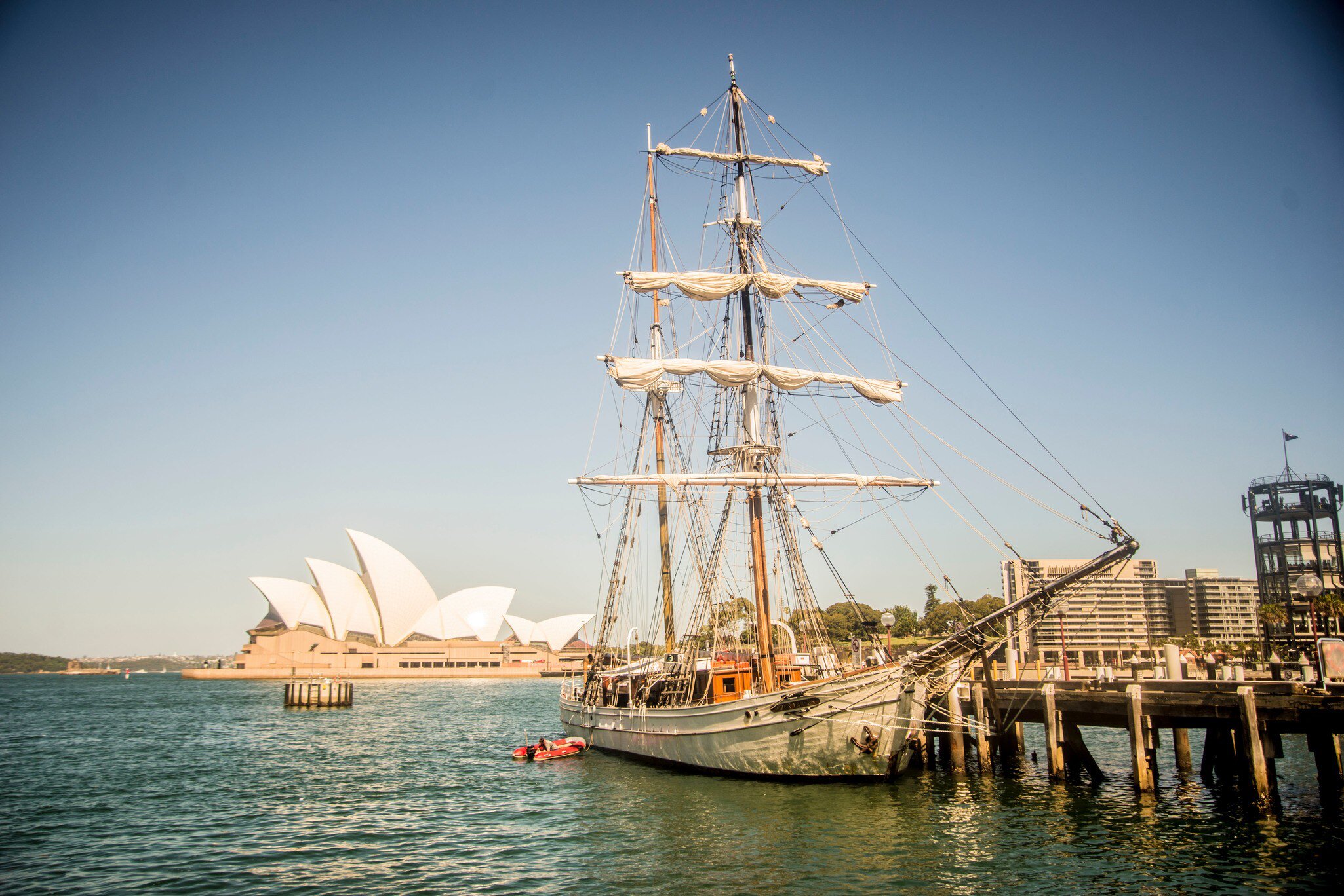 Sydney Harbour Tall Ships in Sydney, Australia. Sydney Opera house in distance.