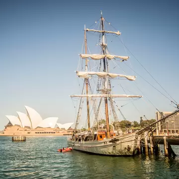 Sydney Harbour Tall Ships in Sydney, Australia. Sydney Opera house in distance.