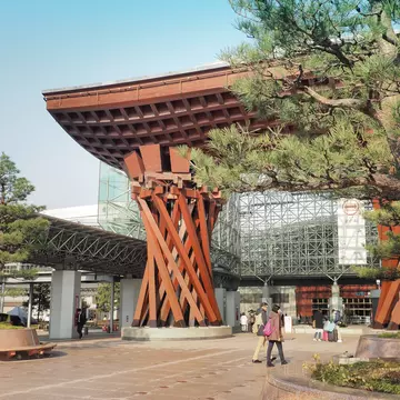 Modern architecture riffing on ancient themes at JR Kanazawa Station in Kanazawa. 