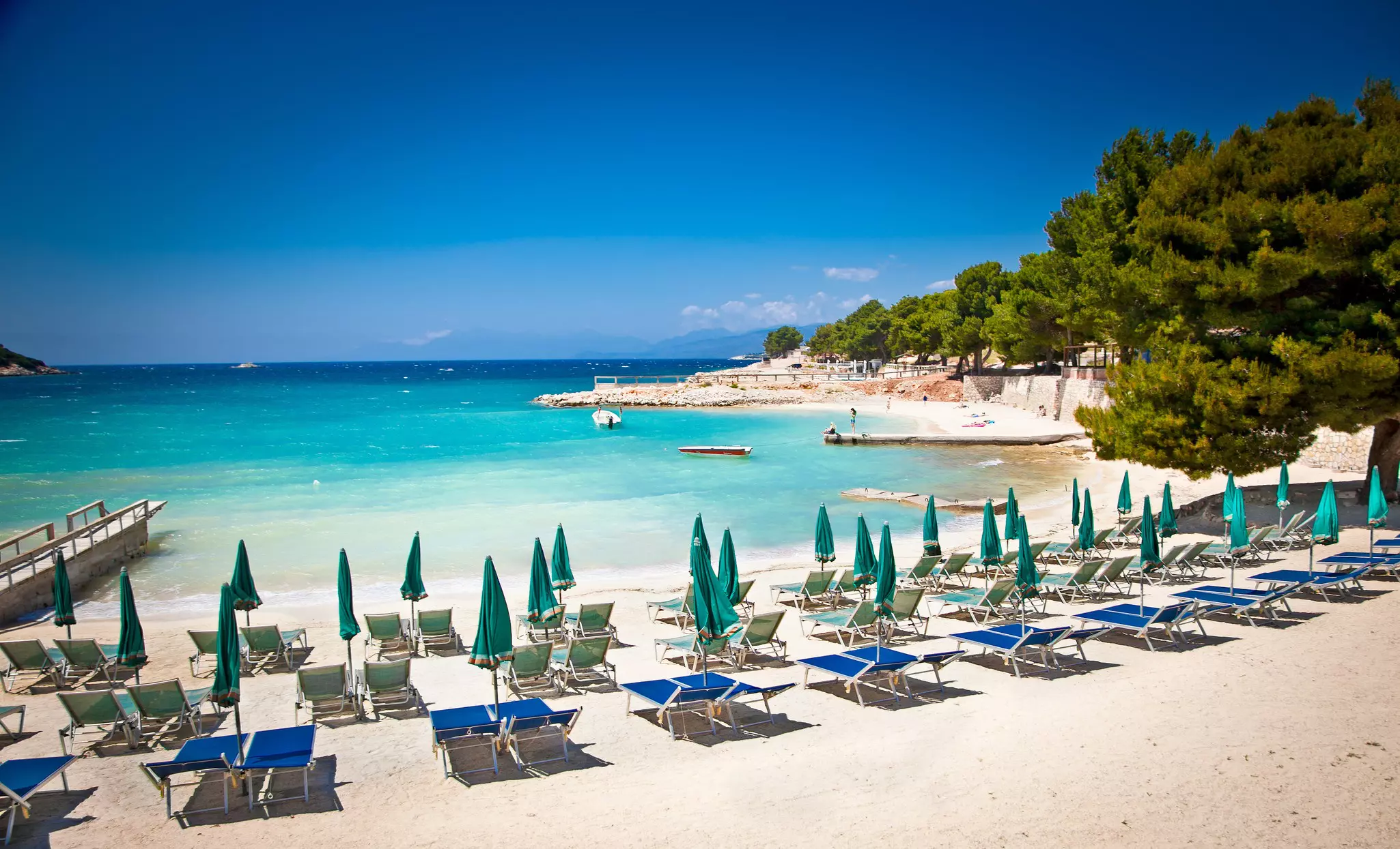 Sunloungers on a beach.