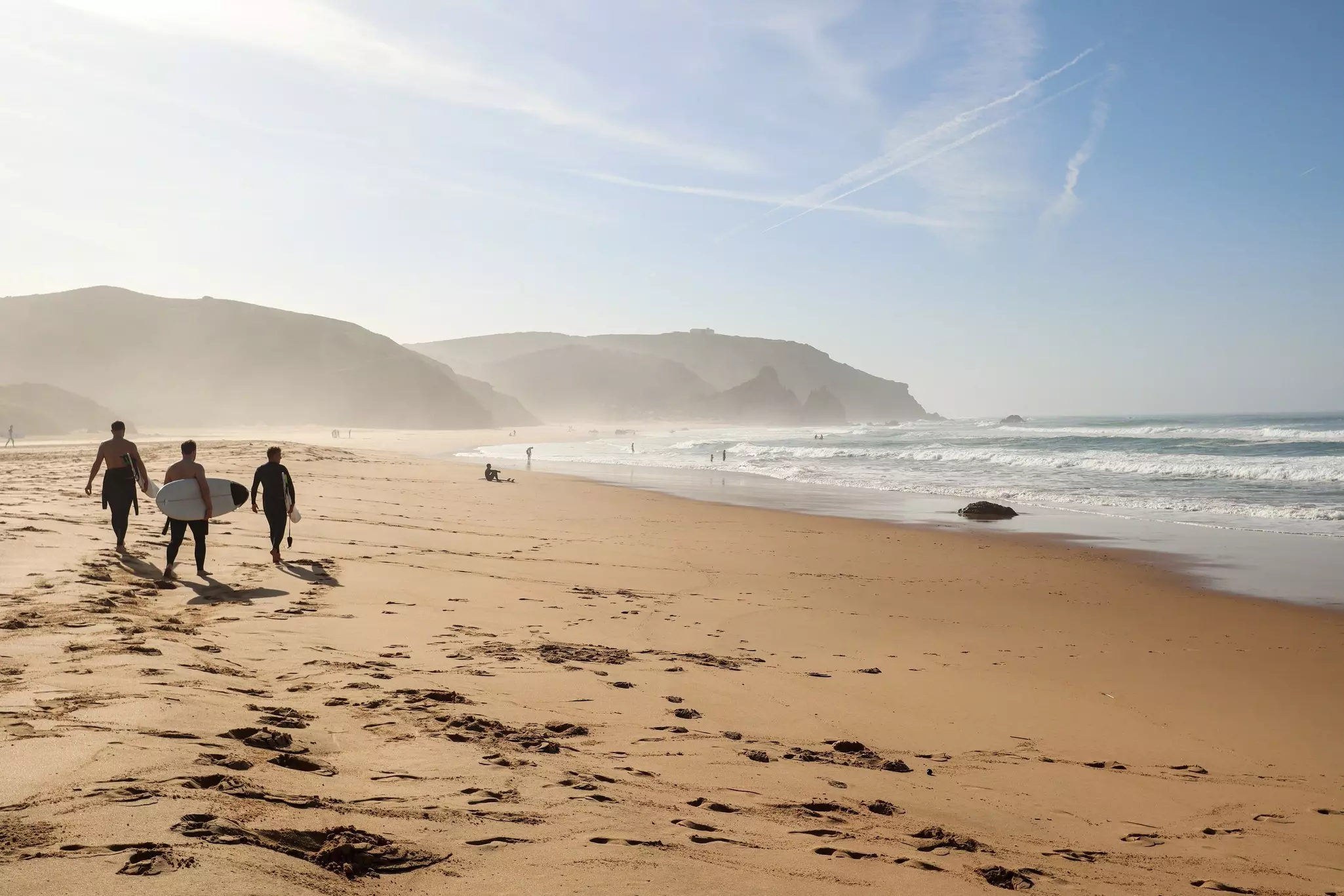View to Praia do Amado, beach and surfer spot near Sagres and Lagos, Costa Vicentina, Algarve, Portugal