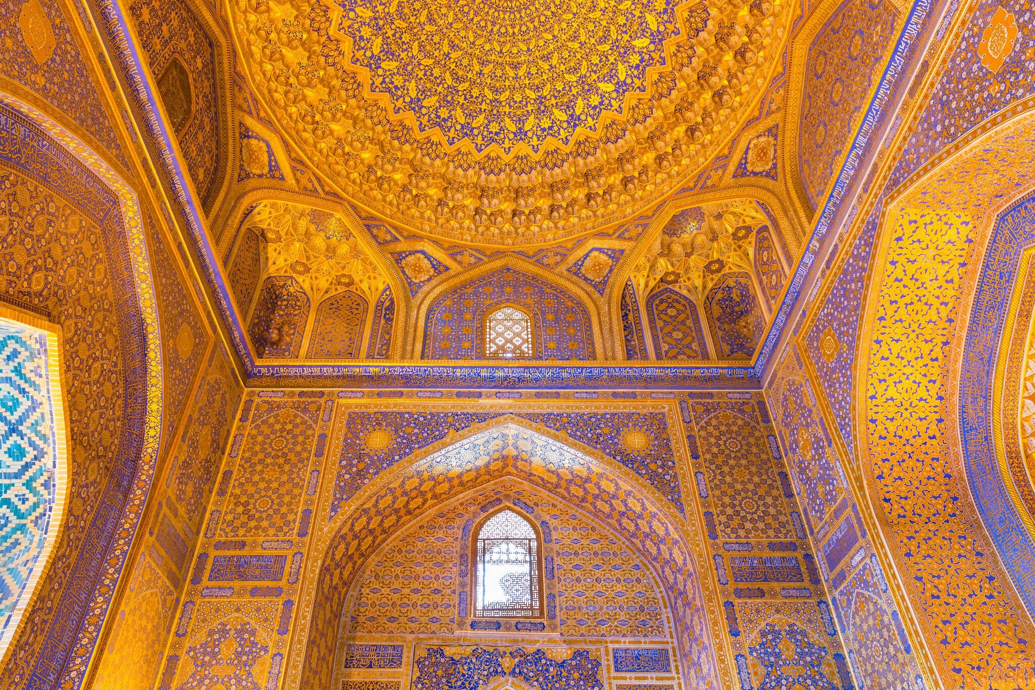 SAMARKAND, UZBEKISTAN - AUGUST 28, 2016:  Detail of gold mosaic in Tilya Kori Madrasah in Samarkand, Uzbekistan; Shutterstock ID 567517564; purchase_order: 65050; job: ; client: ; other: